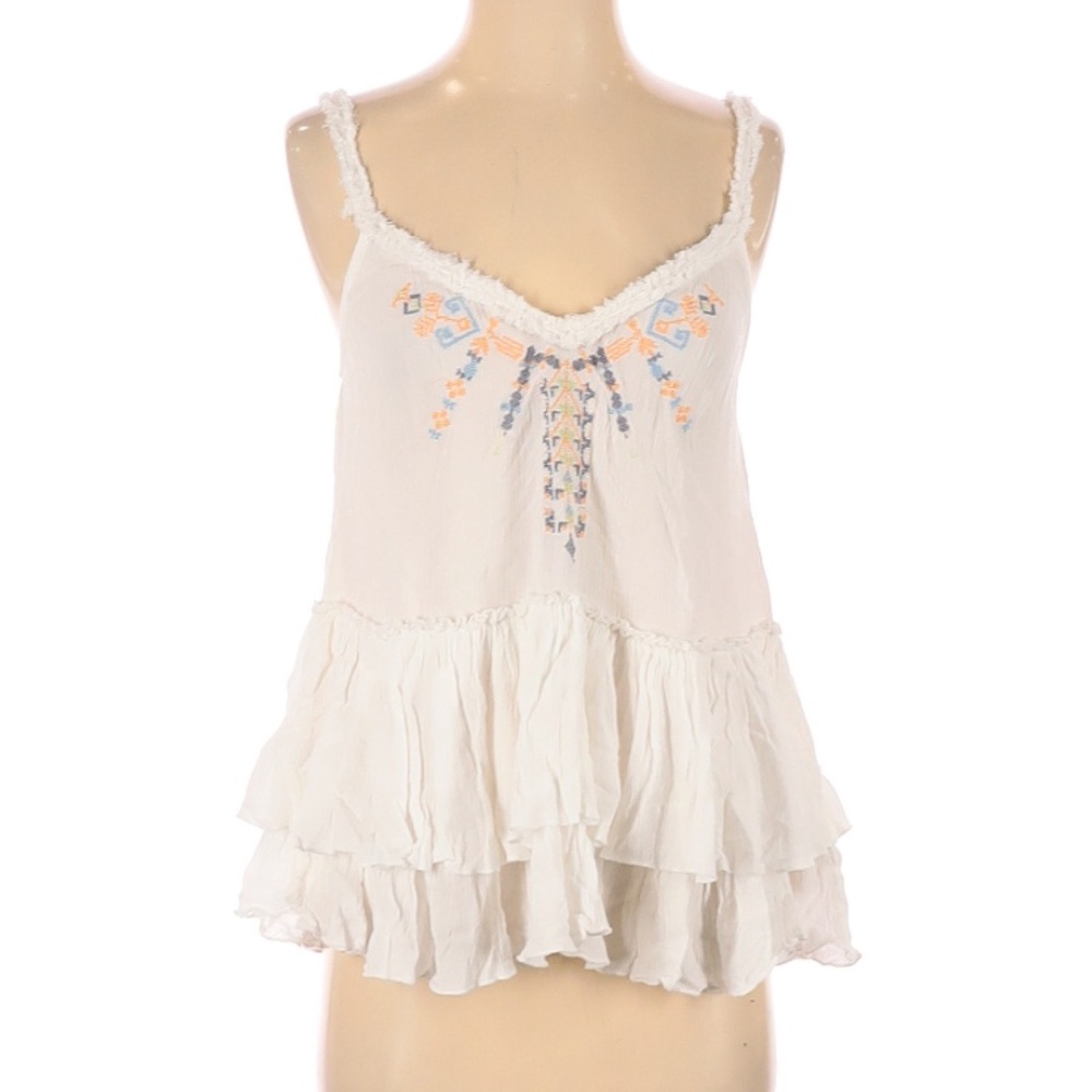 Free People Ivory Embroidered  Sleeveless Blouse S